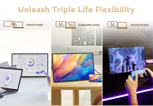 Alt view image 6 of 6 - Portable Monitor for Laptop - 16" 1200P FHD Laptop Screen Extender 16:10 IPS Screen External Display with Stand Travel Monitor for PC Mac Phone Game Console