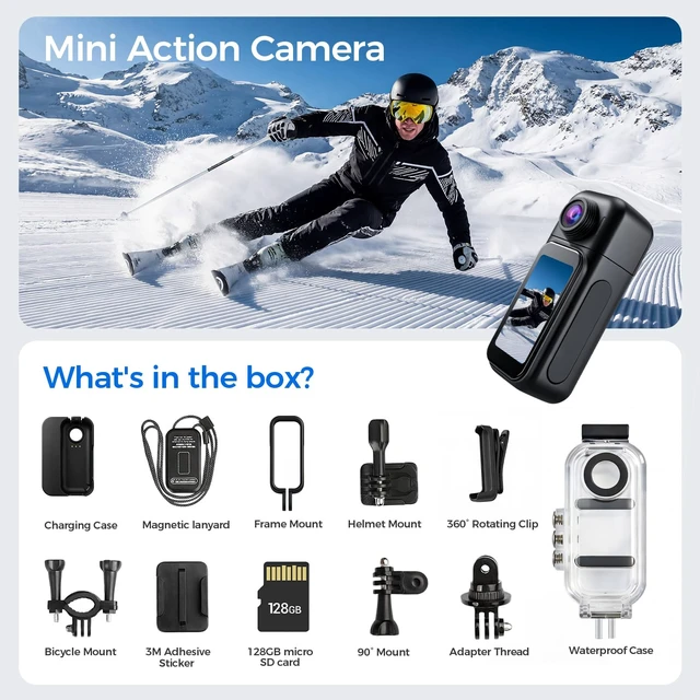 Alt view image 7 of 7 - Mini Body Camera 4K Bodycam Waterproof Thumb Action Camera with APP | Hands-Free POV Vlogging Cam for Motorcycle, Cycling, Diving