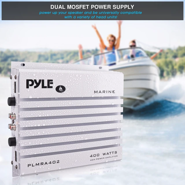 Alt view image 3 of 7 - Hydra Marine Amplifier - Upgraded Elite Series 400 Watt 4 Channel Audio Amplifier | Waterproof Dual MOSFET Power Supply | GAIN Level Controls, RCA Stereo Input & LED Indicator