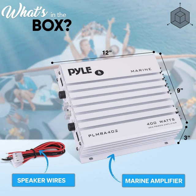 Alt view image 7 of 7 - Hydra Marine Amplifier - Upgraded Elite Series 400 Watt 4 Channel Audio Amplifier | Waterproof Dual MOSFET Power Supply | GAIN Level Controls, RCA Stereo Input & LED Indicator