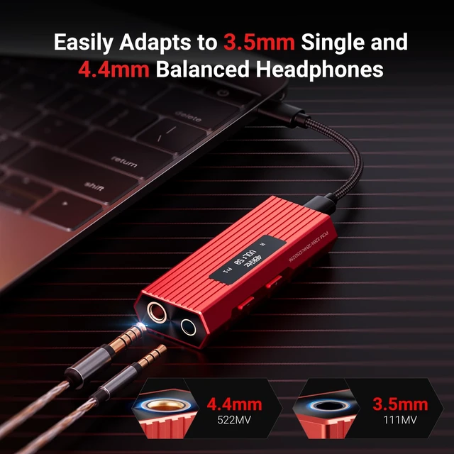 Alt view image 6 of 7 - USB C DAC Headphone Amplifier, ES9028Q2M Portable HiFi DAC Amp, DSD256/PCM 384kHz 32Bit, 4.4mm Balanced & 3.5mm Outputs, USB DAC for iPhone 15/16, Android Phone, PC, Mac