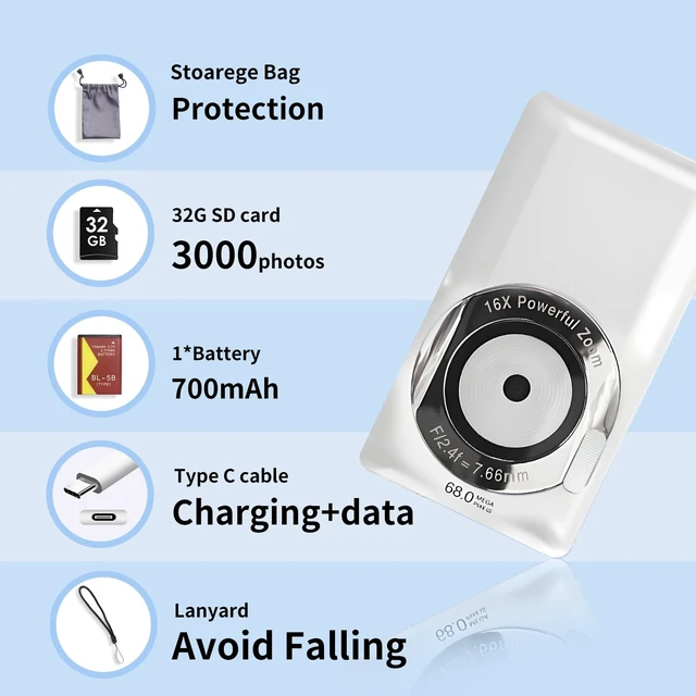 Alt view image 3 of 4 - Digital Camera 68MP Ultra HD Compact Point and Shoot Camera with 16X Digital Zoom, Auto Focus, Anti-Shake, Smile Capture, Self Timer, Portable Small Digital Camera with 32GB Card (White)