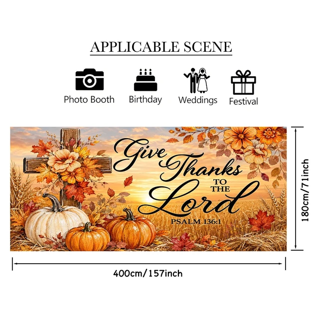 Alt view image 3 of 7 - Thanksgiving Fall Garage Door Banner 6X13ft Polyester | Cross decor, wheat element, fall door cover, thanksgiving garage door cover, Farmhouse, Courtyard (Sunset crosspumpkin print