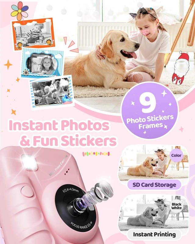 Alt view image 2 of 6 - Kids Camera Instant Print for Girls Ages 3-14, 3-inch HD Screen Camera for Kids with Printing Paper, 1080P Digital Toddler Toys for 4 5 6 7 8 9 10 11 12 Years Old (Pink)