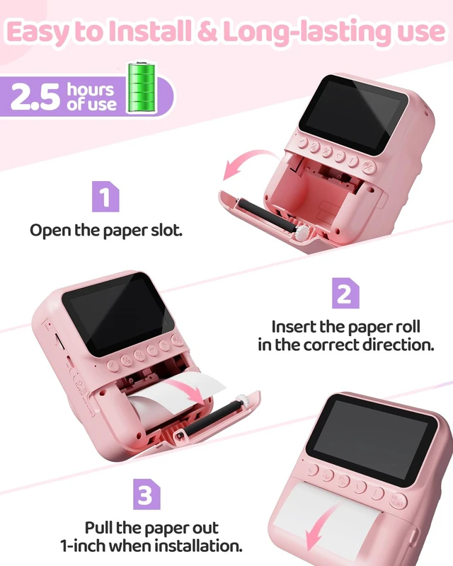 Alt view image 6 of 6 - Kids Camera Instant Print for Girls Ages 3-14, 3-inch HD Screen Camera for Kids with Printing Paper, 1080P Digital Toddler Toys for 4 5 6 7 8 9 10 11 12 Years Old (Pink)