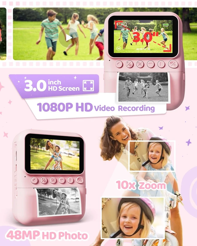 Alt view image 3 of 6 - Kids Camera Instant Print for Girls Ages 3-14, 3-inch HD Screen Camera for Kids with Printing Paper, 1080P Digital Toddler Toys for 4 5 6 7 8 9 10 11 12 Years Old (Pink)