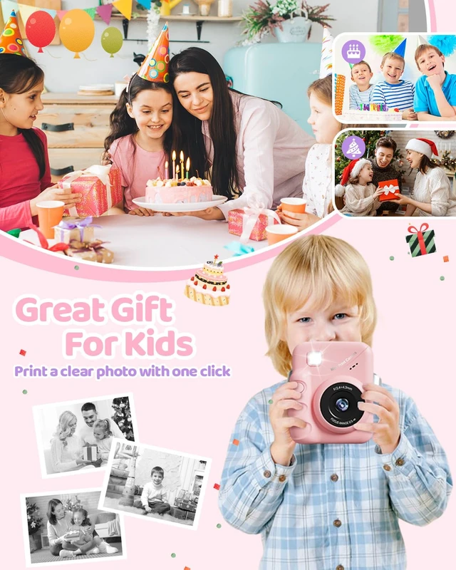 Alt view image 5 of 6 - Kids Camera Instant Print for Girls Ages 3-14, 3-inch HD Screen Camera for Kids with Printing Paper, 1080P Digital Toddler Toys for 4 5 6 7 8 9 10 11 12 Years Old (Pink)