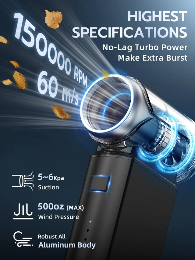 Alt view image 3 of 6 - Compressed Air Duster, J02 Super Power 150000RPM Aluminum Electric Air Duster with Mini Vacuum Cleaner, 2 Modes (Normal&Storm) Adjustable Dust Blower for PC/Outdoor/House/Car