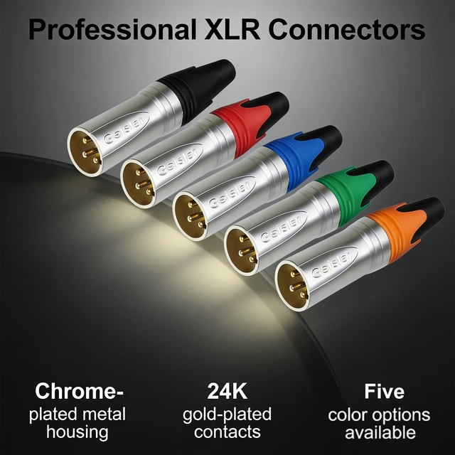 Alt view image 3 of 7 - Geisler XLR 3 Pin Male XLR 3 Pin Female Plug Gold-Plated Copper Contacts Fine Silver Nickel Metal Housing with Muficolored Rubber Ring (Silver-housing Colorful-Mark Male) 25 Pack