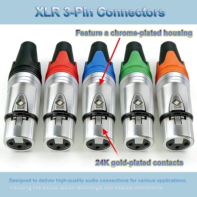 Alt view image 6 of 7 - Geisler XLR 3 Pin Male XLR 3 Pin Female Plug Gold-Plated Copper Contacts Fine Silver Nickel Metal Housing with Muficolored Rubber Ring (Silver-housing Colorful-Mark Female) 25 Pack