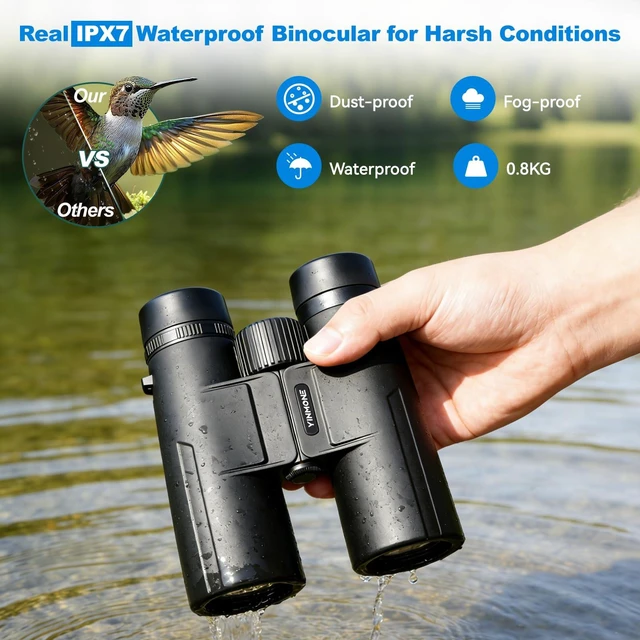 Alt view image 3 of 6 - HD 12x42 Waterproof Binoculars Adult High Power BAK4 FMC Lens&Phone Adapter | IPX7 Waterproof Fogproof Bird Watching Hunting Sports Concerts Wildlife Hiking Cruise Travel Compact Portable Low Light