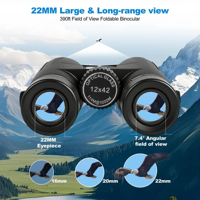 Alt view image 5 of 6 - HD 12x42 Waterproof Binoculars Adult High Power BAK4 FMC Lens&Phone Adapter | IPX7 Waterproof Fogproof Bird Watching Hunting Sports Concerts Wildlife Hiking Cruise Travel Compact Portable Low Light
