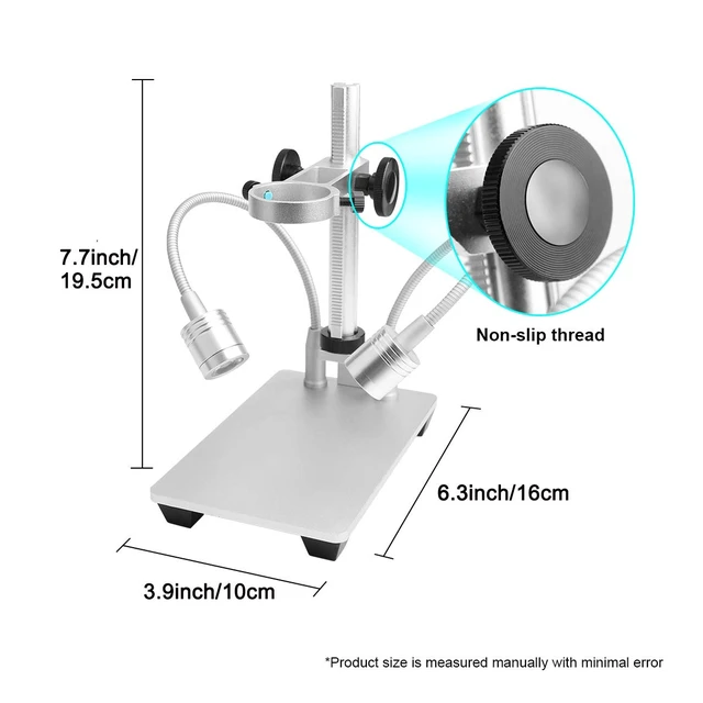 Alt view image 6 of 7 - Updated 2 Lamps Aluminum Alloy Stand Holder for USB Microscope | Universal Adjustable Desktop Support Bracket for Max 1.4" Diameter Endoscope Magnifier Loupe Camera