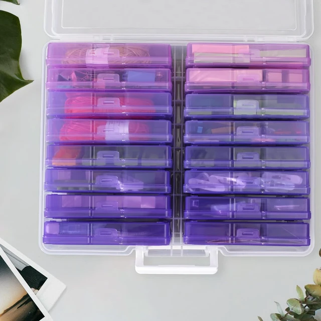 Alt view image 4 of 6 - 4"x6" Plastic Photo Storage Case with Purple 16 Inner Containers | Easy to Carry,Dust Prevention,keep Clean,Durable Material,Snap-tight design,Store Photos