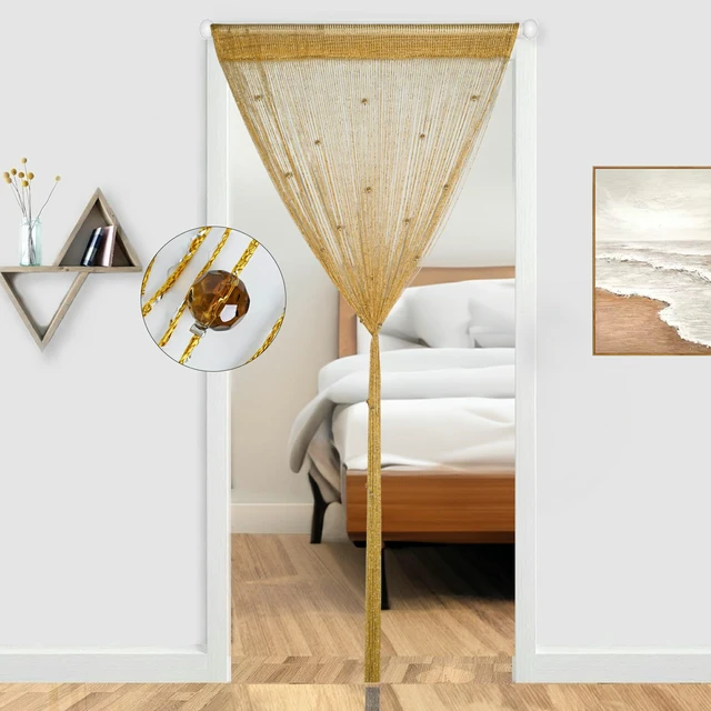Alt view image 2 of 6 - 2 Pack Crystal Beaded Curtains for Doorways Glitter Beads Curtains | 30 Beads Wall Panel Fringe Decorative Hanging Curtain for Window 39x79 Inch Wedding Coffee House Door Divider Tassel Screen