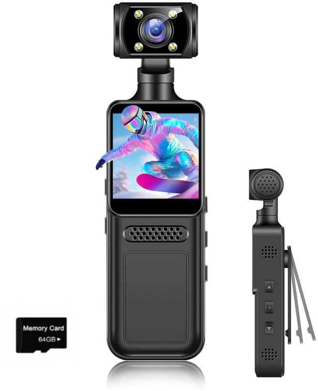 Main image of Body Camera with Audio and Video Recording, Mini Wearable Body Worn Cam Sports & Action Video Cameras with 64G Card