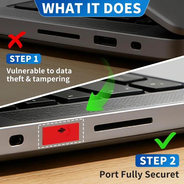 Alt view image 2 of 6 - 10-Pack USB Port Lock with 1 Key, Metal USB-A Port Blocker, Security Data Protection for PC Laptop,Anti-Theft USB Lock, Dust & Moisture Proof Type-A Connector Cover,RemovableRed