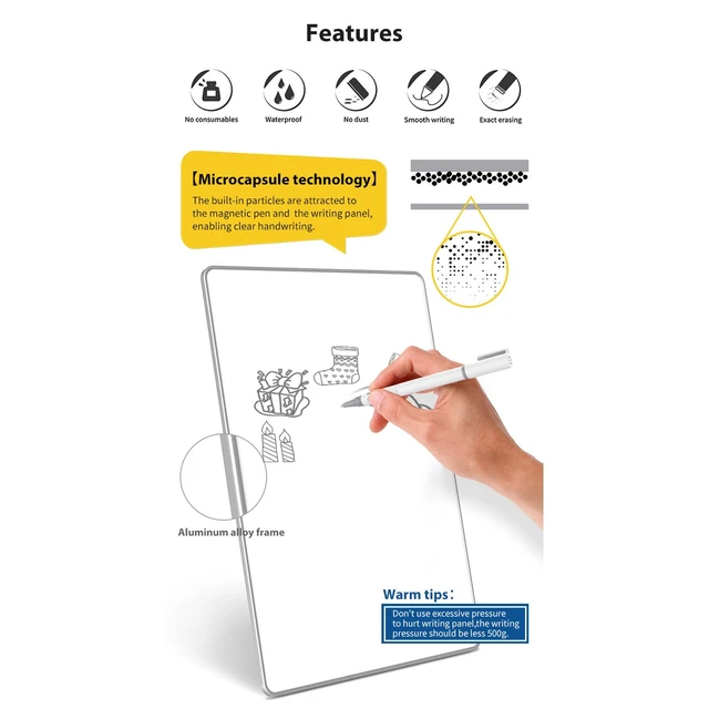 Alt view image 2 of 6 - LCD Writing Tablet, Magnetic Reusable Digital Notepad with Pen | 0.7mm Pen Tip, Aluminum Alloy, Eye Protection, Smooth Writing, for Kids Office Memo Home Whiteboard