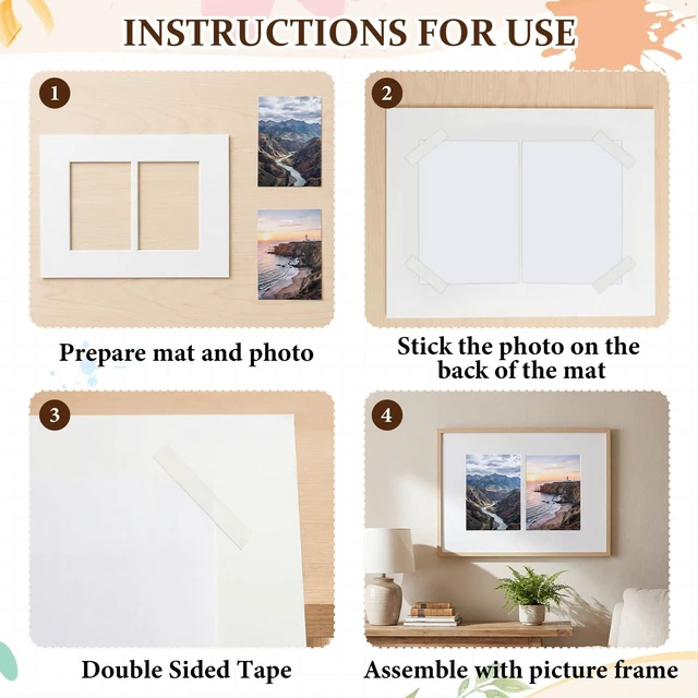 Alt view image 5 of 6 - 10 Pack 11x14 Picture Mats, 5x7 Collage Frame Mattes, Displays Two 5x7 Inch Photos or 11x14, Bevel Cut Acid Free Mat Board for Wall Mounting Display and Vertical(2 Opening)