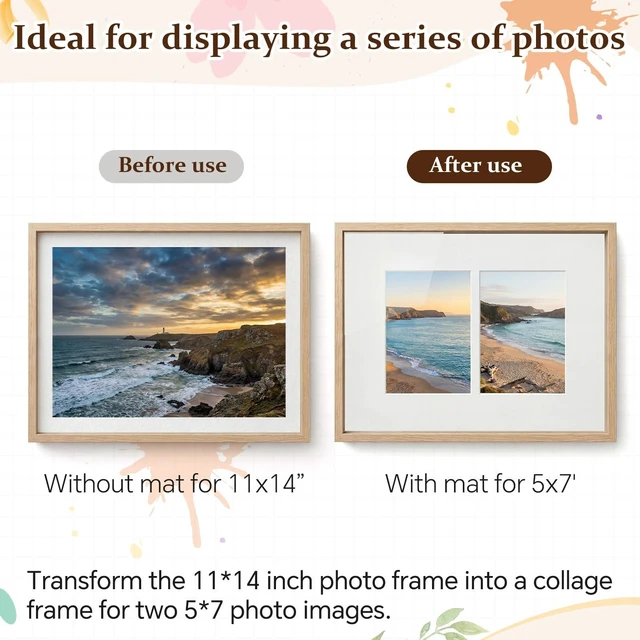 Alt view image 6 of 6 - 10 Pack 11x14 Picture Mats, 5x7 Collage Frame Mattes, Displays Two 5x7 Inch Photos or 11x14, Bevel Cut Acid Free Mat Board for Wall Mounting Display and Vertical(2 Opening)