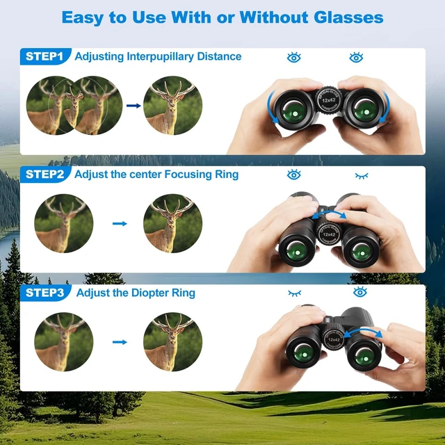 Alt view image 6 of 6 - HD 12x42 Waterproof Binoculars Adult High Power BAK4 FMC Lens&Phone Adapter | IPX7 Waterproof Fogproof Bird Watching Hunting Sports Concerts Wildlife Hiking Cruise Travel Compact Portable Low Light