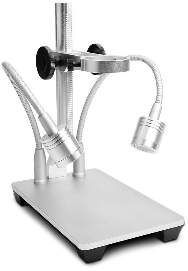 Main image of Updated 2 Lamps Aluminum Alloy Stand Holder for USB Microscope | Universal Adjustable Desktop Support Bracket for Max 1.4" Diameter Endoscope Magnifier Loupe Camera