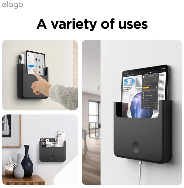 Alt view image 5 of 7 - Tablet Holder Mount for iPad, Galaxy Tab, Switch, E-Reader | Screw Mounting, Available Wired Charging (Black)