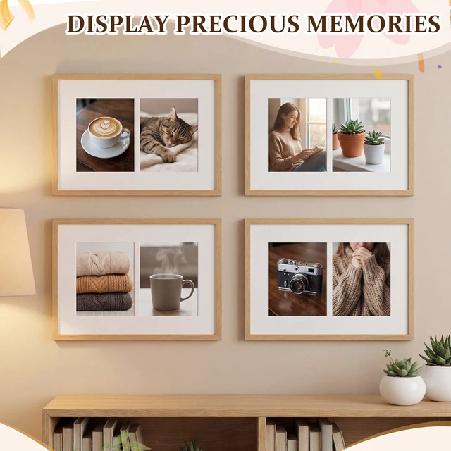 Alt view image 4 of 6 - 10 Pack 11x14 Picture Mats, 5x7 Collage Frame Mattes, Displays Two 5x7 Inch Photos or 11x14, Bevel Cut Acid Free Mat Board for Wall Mounting Display and Vertical(2 Opening)