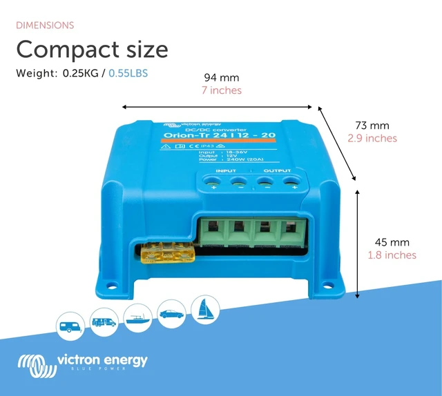 Alt view image 3 of 4 - Orion-Tr DC to DC Converter 24/12-Volt 20 amp 240-Watt | IP43 Protected, for Dual Battery Systems, Non-Isolated