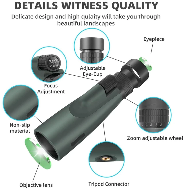 Alt view image 2 of 6 - 10-30x50 Zoom Monocular Telescope for Adults - High Power HD Monocular with Tripod & Adapter, Rubber Armor,Waterproof Large Objective Monoculars - for Opera, Bird Watching, Hiking,Travel