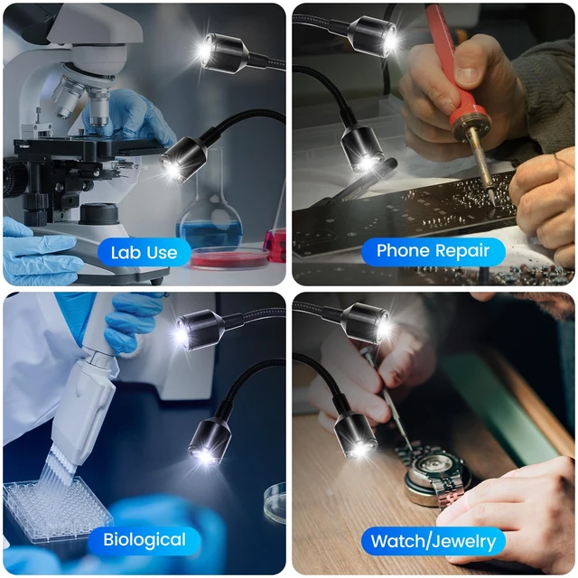 Alt view image 6 of 6 - Microscope Articulated Arm Stand Gooseneck Light Set, Dual Gooseneck Spot Light C Mount Lens Holder 26mm-52mm Adjustable Clamp, HDMI USB Camera Lens Electronic Soldering Repairing Stand (Spotlight)