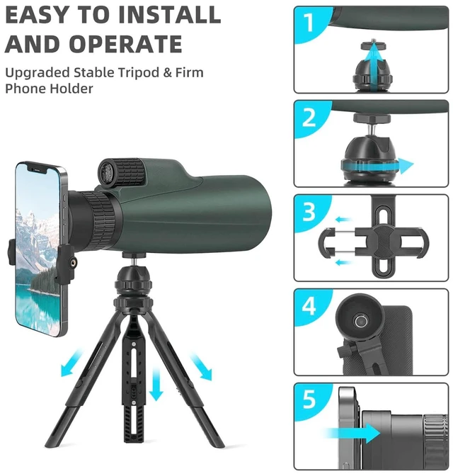Alt view image 5 of 6 - 10-30x50 Zoom Monocular Telescope for Adults - High Power HD Monocular with Tripod & Adapter, Rubber Armor,Waterproof Large Objective Monoculars - for Opera, Bird Watching, Hiking,Travel