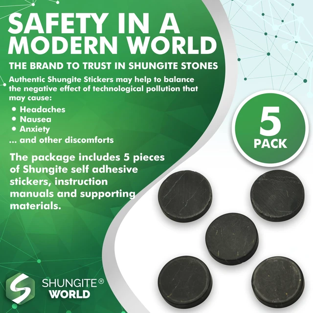 Alt view image 3 of 7 - 5 pcs Authentic Shungite Stickers Unpolished 50 mm / 1.96" Genuine Healing Energy Stone Protection Plate for Cell Phone Case Tablet Laptop Computer Noble Gemstone Protector Crystal
