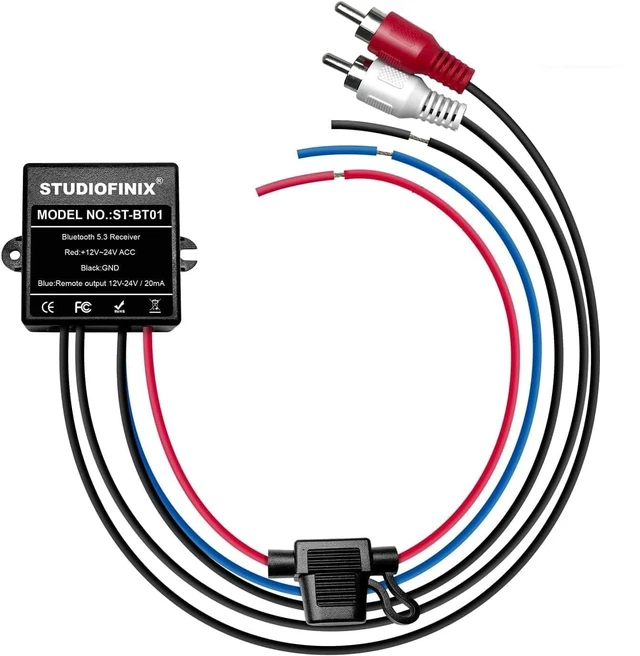Main image of Marine Bluetooth Receiver - IP67 Waterproof BT 5.3 Remote Wireless Connectivity, Stero Male RCA Output for Vehicle of Boat,UTV,ATV, Golf Carts,Motorcycles, Speakers