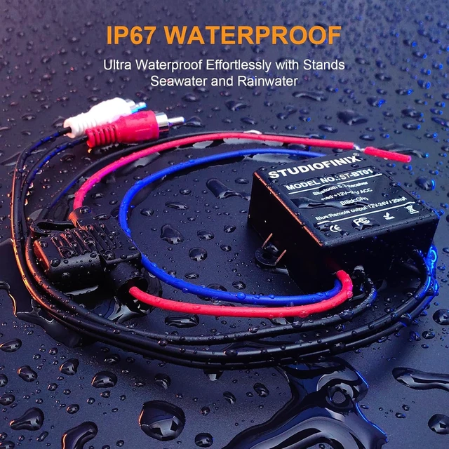 Alt view image 2 of 7 - Marine Bluetooth Receiver - IP67 Waterproof BT 5.3 Remote Wireless Connectivity, Stero Male RCA Output for Vehicle of Boat,UTV,ATV, Golf Carts,Motorcycles, Speakers