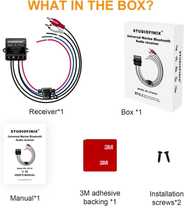 Alt view image 7 of 7 - Marine Bluetooth Receiver - IP67 Waterproof BT 5.3 Remote Wireless Connectivity, Stero Male RCA Output for Vehicle of Boat,UTV,ATV, Golf Carts,Motorcycles, Speakers