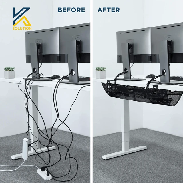 Alt view image 2 of 7 - Under Desk Mesh Cable Management 36 inch Cable Manager Tray for Cord Power Strip -No Drill Cable Management - Safe Wire Management Net for Desks, Office, and Home (Black)