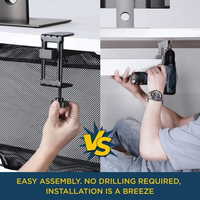 Alt view image 3 of 7 - Under Desk Mesh Cable Management 36 inch Cable Manager Tray for Cord Power Strip -No Drill Cable Management - Safe Wire Management Net for Desks, Office, and Home (Black)