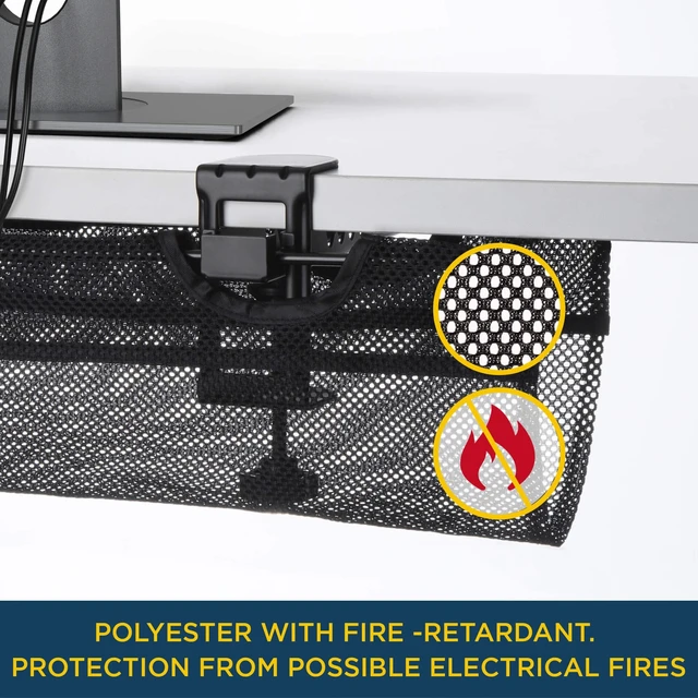 Alt view image 4 of 7 - Under Desk Mesh Cable Management 36 inch Cable Manager Tray for Cord Power Strip -No Drill Cable Management - Safe Wire Management Net for Desks, Office, and Home (Black)