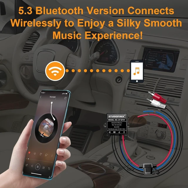 Alt view image 5 of 7 - Marine Bluetooth Receiver - IP67 Waterproof BT 5.3 Remote Wireless Connectivity, Stero Male RCA Output for Vehicle of Boat,UTV,ATV, Golf Carts,Motorcycles, Speakers