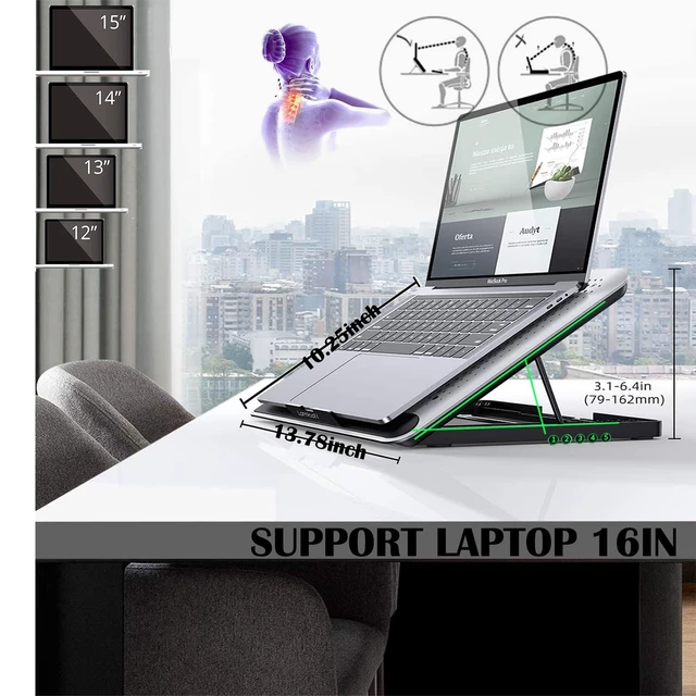 Alt view image 4 of 7 - 16inch Single Fan Lap Chill Mat - Aluminum Panel Laptop Cooling Pad, Heat Protection Laptop Cooler, Adjustable Foldable Long Stand, Fans Switch with dimmable-Speed, USB-A Connection Laptop Fan