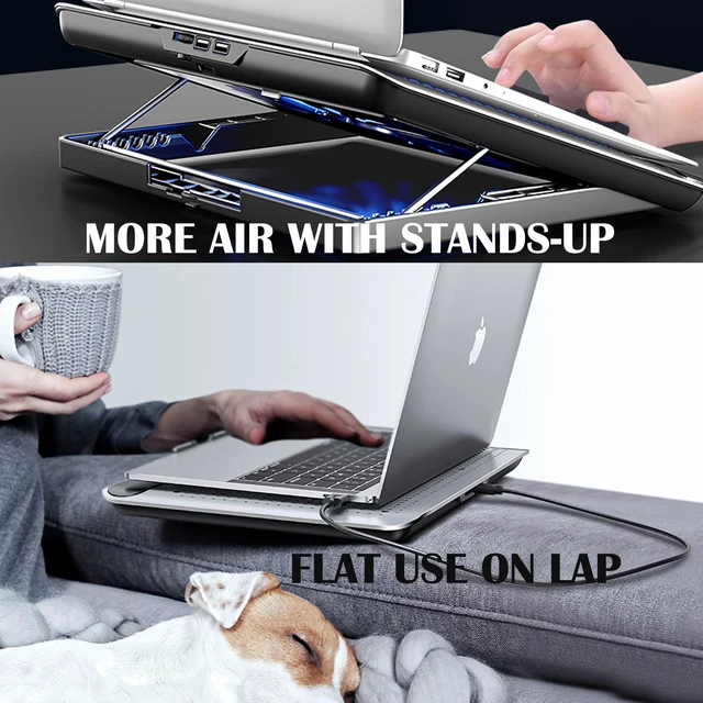 Alt view image 7 of 7 - 16inch Single Fan Lap Chill Mat - Aluminum Panel Laptop Cooling Pad, Heat Protection Laptop Cooler, Adjustable Foldable Long Stand, Fans Switch with dimmable-Speed, USB-A Connection Laptop Fan