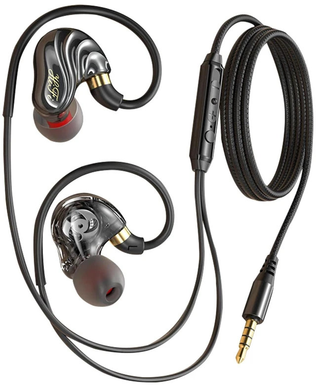 Main image of Dual Driver Wired Earbuds 3.5mm Jack Headphones Plug in Ear Buds | Extra bass earbuds, hifi, wrap around over ear, microphone, hook, sport, running, aux, braided cable, noise isolation