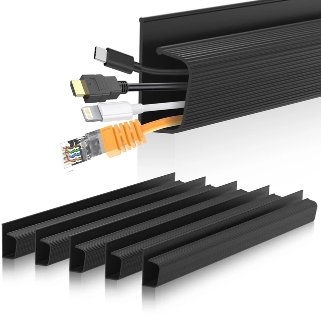 Main image of 6 Pack J Channel Cable Management for Desk, Adhesive Wire Organizer | 6-pack adhesive J channel keeps desk cables organized with no drilling, ideal for power cords, USB and Ethernet wires