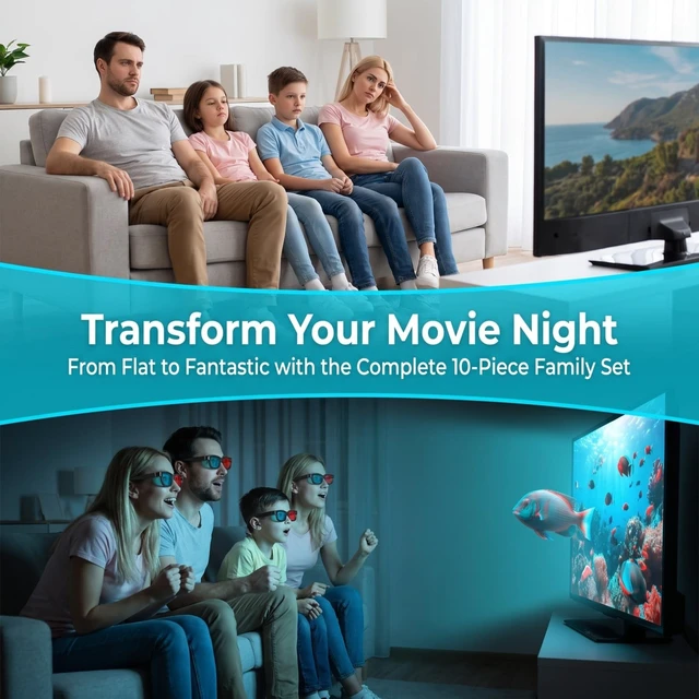 Alt view image 2 of 7 - 10 Pcs 3D Glasses Red Blue Lens, Lightweight ABS Frame Black Viewing Eyewear, Home Theater Computer Monitor Games