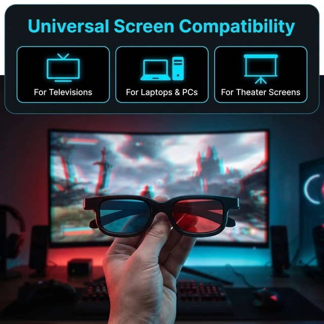 Alt view image 3 of 7 - 10 Pcs 3D Glasses Red Blue Lens, Lightweight ABS Frame Black Viewing Eyewear, Home Theater Computer Monitor Games