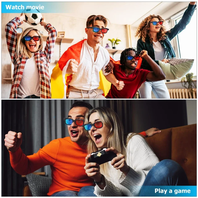 Alt view image 5 of 7 - 10 Pcs 3D Glasses Red Blue Lens, Lightweight ABS Frame Black Viewing Eyewear, Home Theater Computer Monitor Games