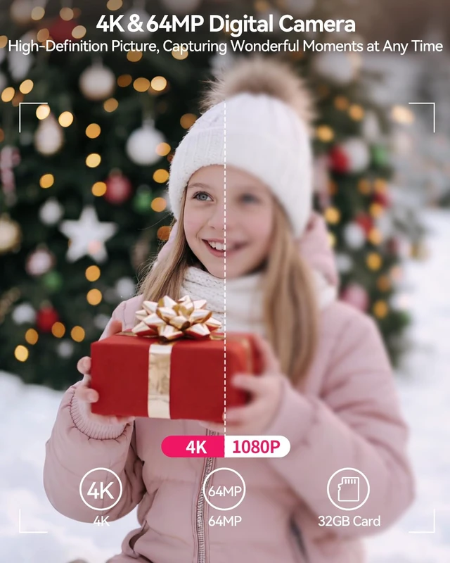 Alt view image 2 of 6 - 4K Digital Camera for Photography Autofocus,64MP WiFi Vlogging Camera with 3 180° Flip Screen for YouTube,18X Zoom Travel Camera for Beginners,32GB Card & Rechargeable Battery (Pink)