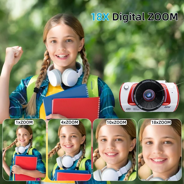 Alt view image 4 of 6 - 4K Digital Camera for Photography Autofocus,64MP WiFi Vlogging Camera with 3 180° Flip Screen for YouTube,18X Zoom Travel Camera for Beginners,32GB Card & Rechargeable Battery (White)