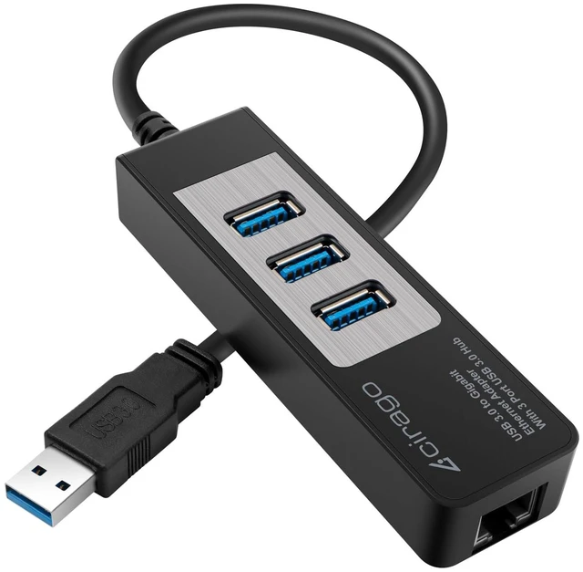 Main image of USB 3.0 to Gigabit Ethernet Adapter with 3 Port USB 3.0 Hub | Multiport Network Adapter, RJ45 10/100/1000 Gigabit Ethernet, Compatible for Laptop, MacBook, XPS, Windows 10/8/7